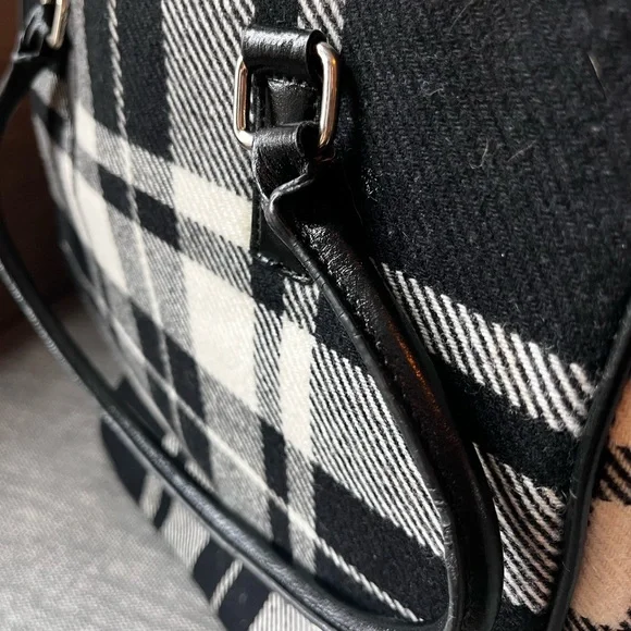 Banana Republic Black & White Plaid Wool Blend Tote Bag Y2K - Picture 2 of 5